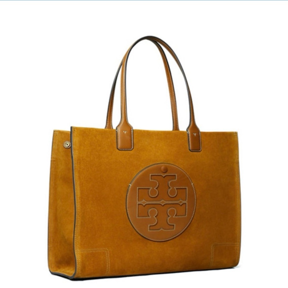 Tory Burch Ella suede and leather tote/dark tiramisu 🍮 - Picture 2 of 7